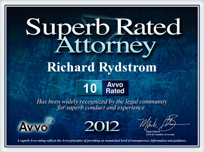 OC Avvo Business Real Estate Litigation Injury Attorney Rich Rydstrom 2012 AVVO OCMetro Top Attorney Award